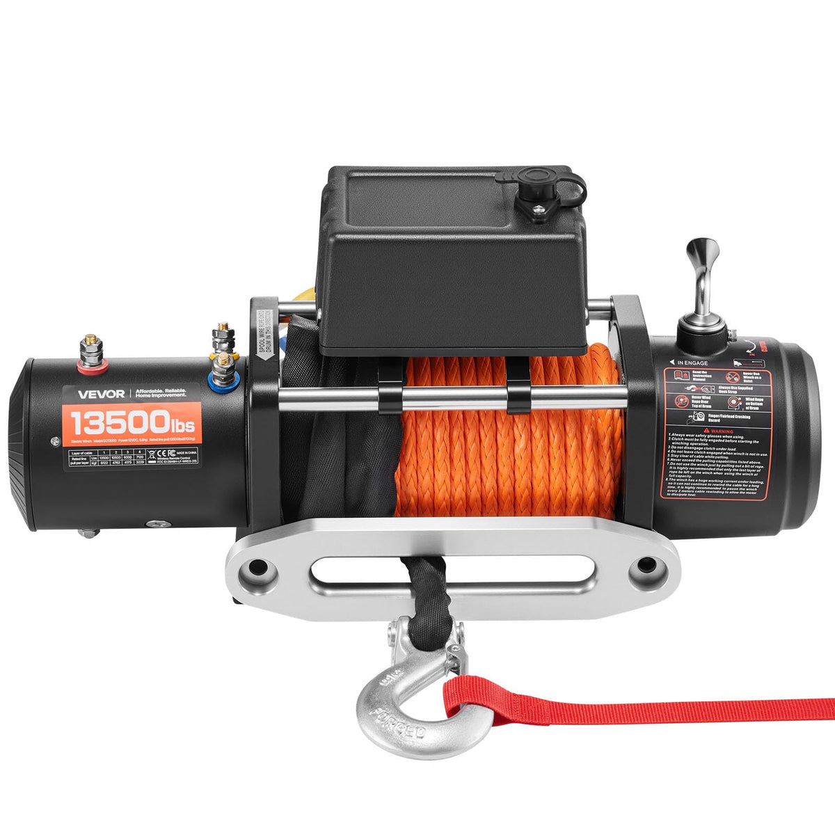 Treuil Électrique 12 V CC SC13000 6123 kg 13500 lb Corde Synthétique 9,5 mm x 24 m Télécommande Filaire et Sans Fil