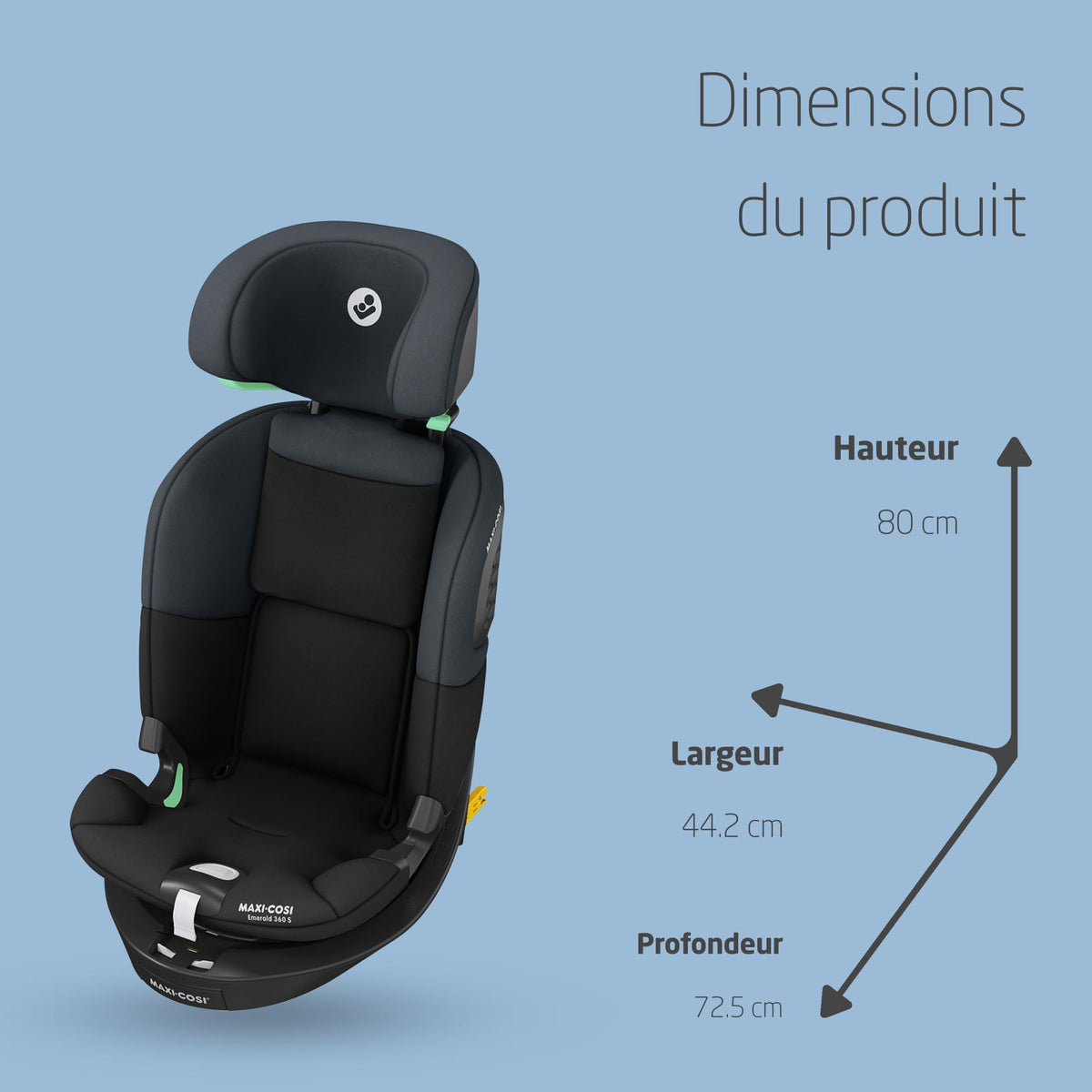 Siège-auto pivotant 360° Emerald 360 S i-Size 40-150 cm 0-12 ans ISOFIX 4 inclinaisons harnais 5 points 14 positions