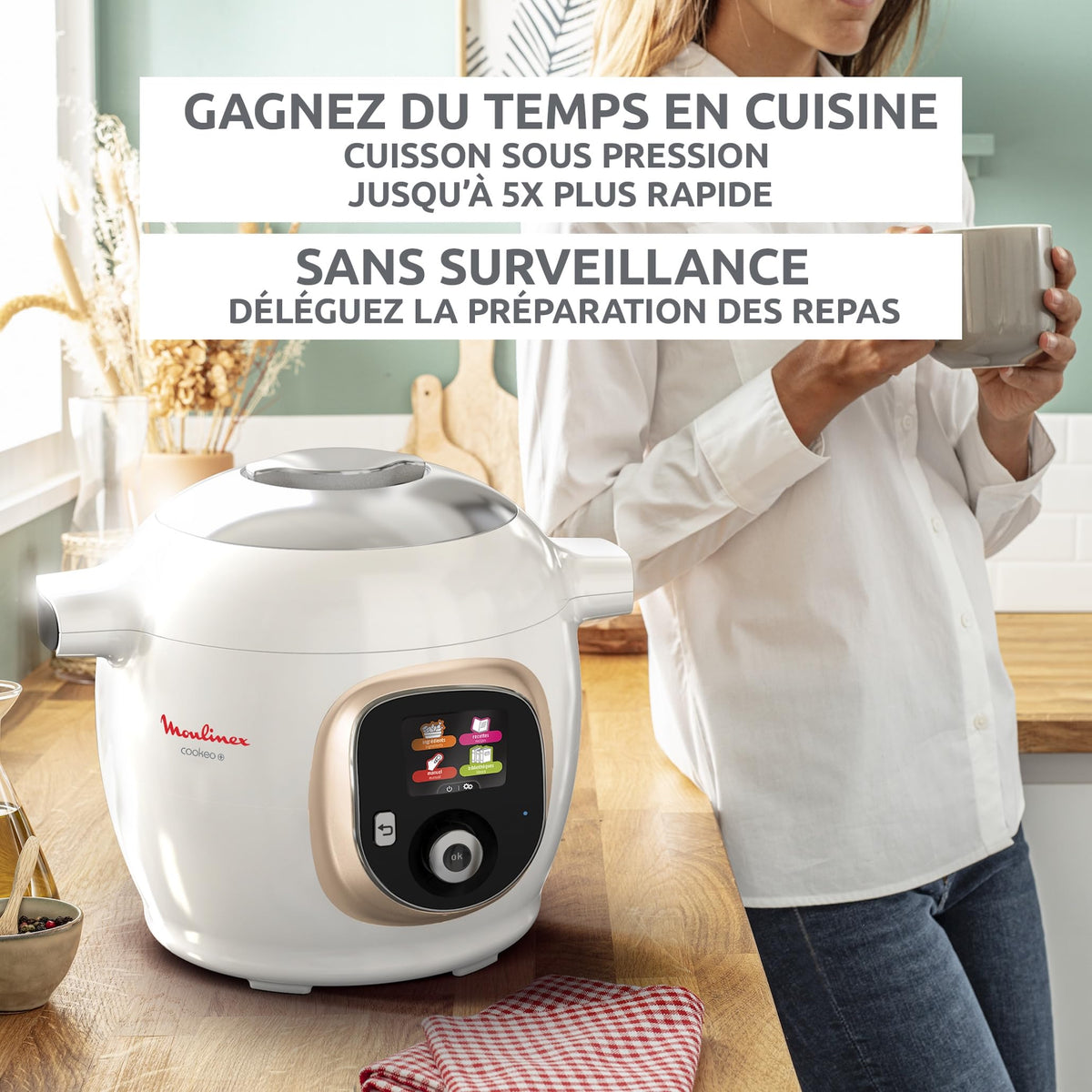Multicuiseur haute pression Cookeo+ 6 L 1600 W programmable 6 modes de cuisson 150 recettes intégrées écran tactile
