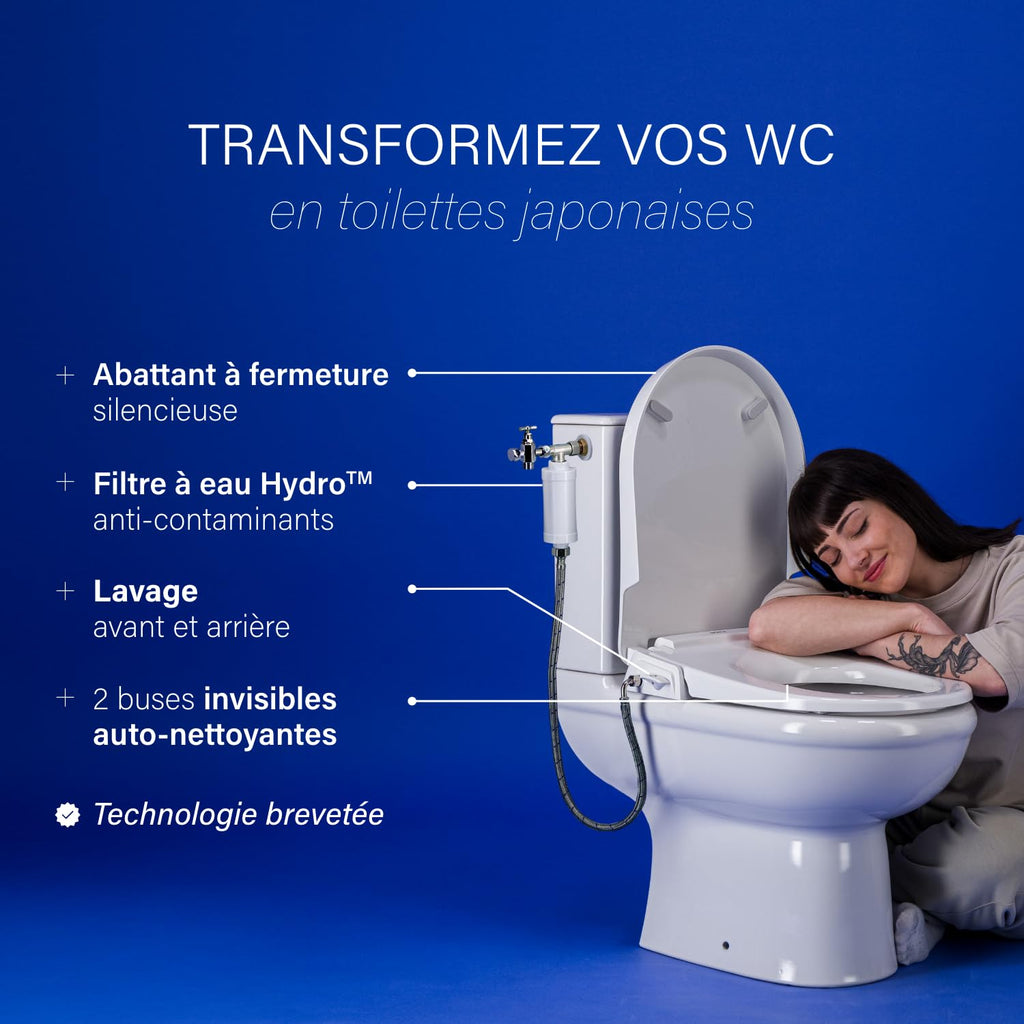 Abattant WC japonais manuel ovale avec filtre Hydro jets de lavage avant et arrière buses réglables et autonettoyantes