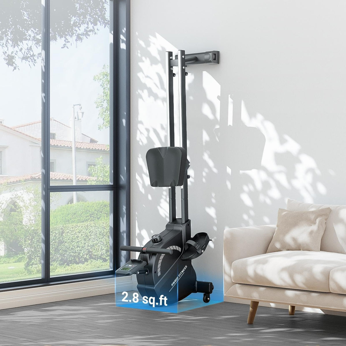 Rameur pliable F203s à résistance magnétique 16 niveaux double rail écran LCD charge maximale 120 kg 158 x 42 x 62 cm