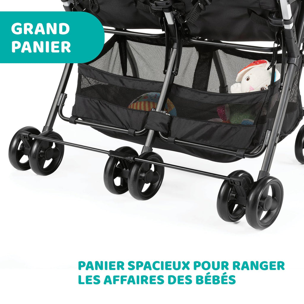 Poussette double tandem OHlalà Twin pliable 8 kg 2 places harnais 5 points assises inclinables capotes extensibles