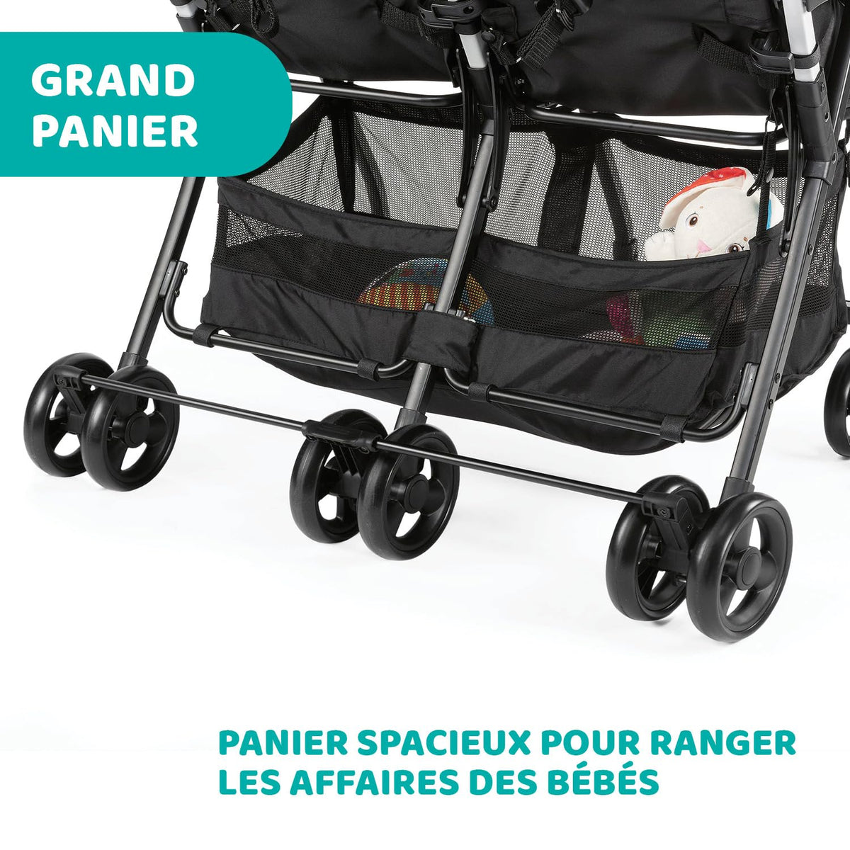 Poussette double tandem OHlalà Twin pliable 8 kg 2 places harnais 5 points assises inclinables capotes extensibles