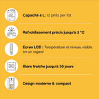 Tireuse à bière pression avec fût 6 L machine à bière à domicile refroidissement à 3 °C écran LED température