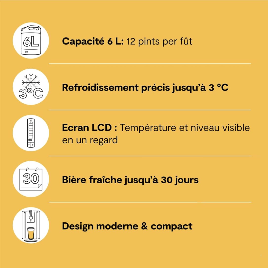 Tireuse à bière pression avec fût 6 L machine à bière à domicile refroidissement à 3 °C écran LED température