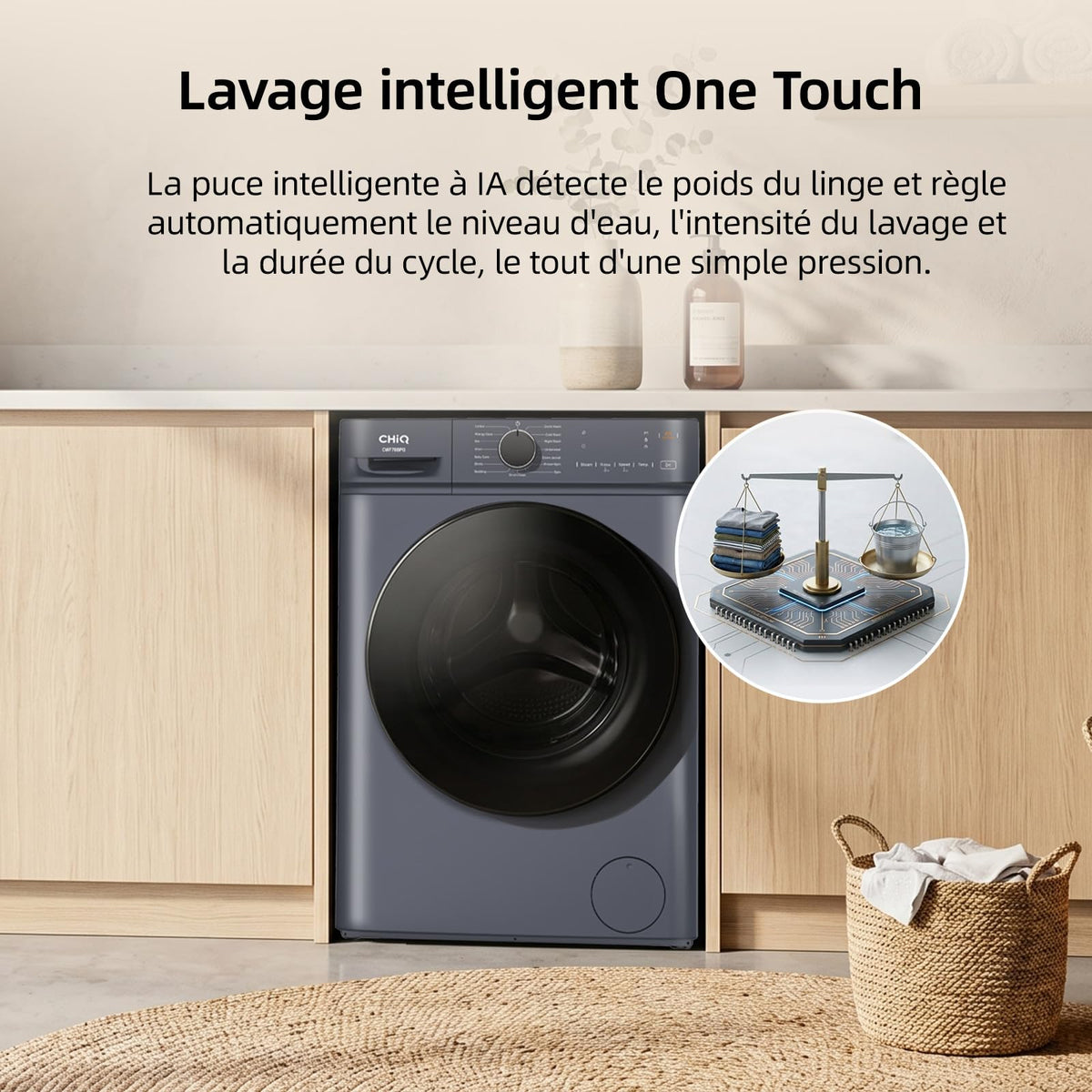 Lave-linge frontal CW07123863AX 7 kg classe énergétique A 1200 tr/min vapeur 15 programmes 46,5 cm gris