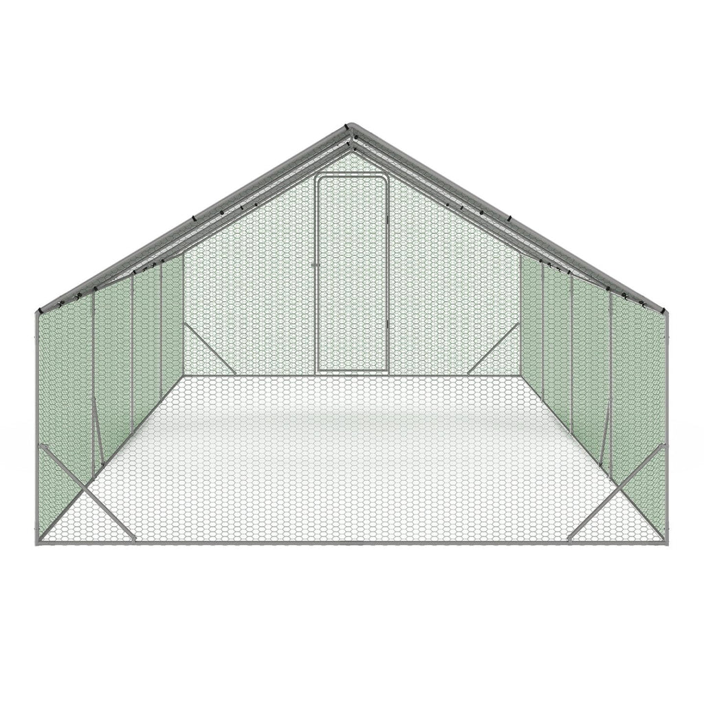 Enclos à Poules 24 m² 8 x 3 x 2 m Acier Grillage 25 mm Bâche de Toit 1 Porte à Loquet Guide de Montage