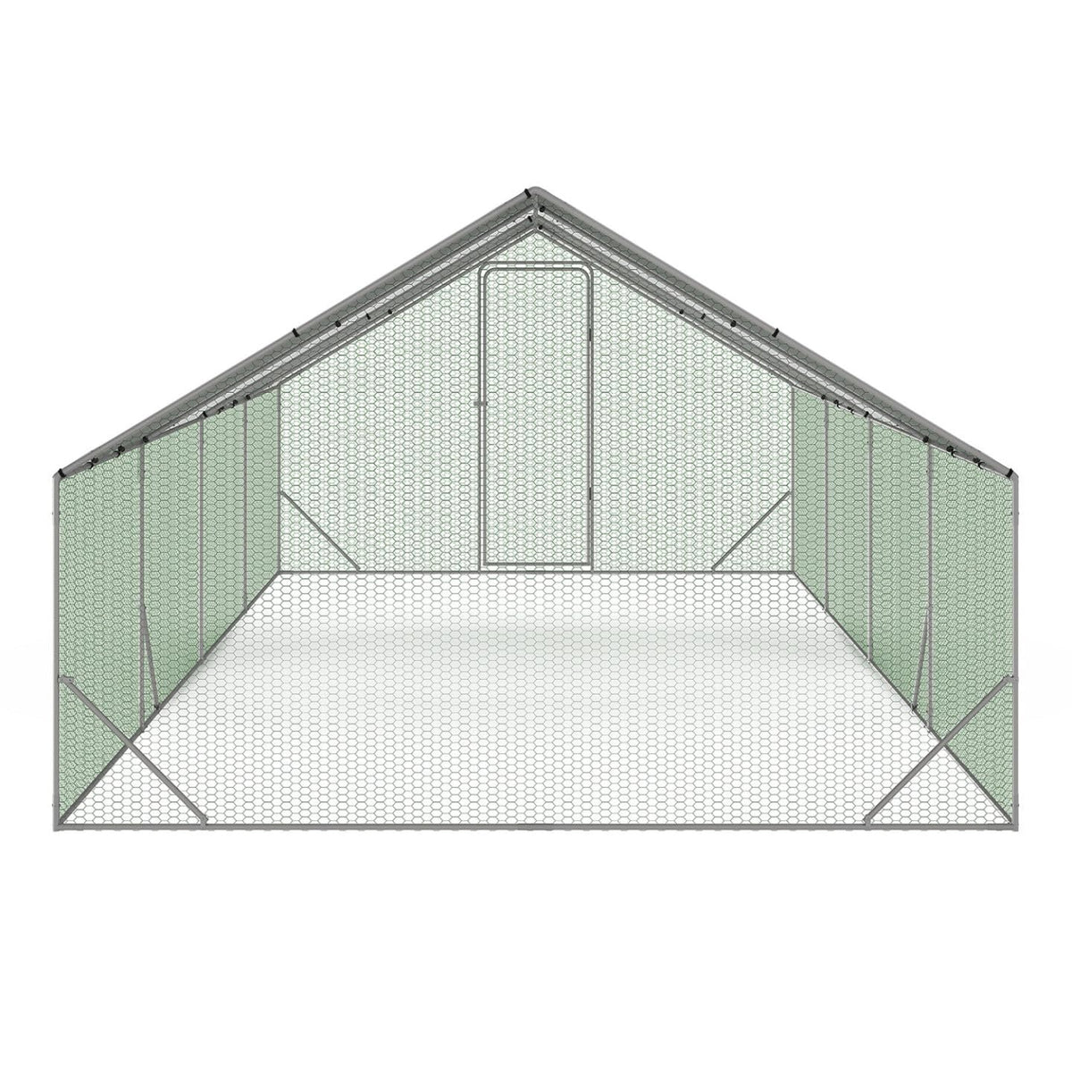 Enclos à Poules 24 m² 8 x 3 x 2 m Acier Grillage 25 mm Bâche de Toit 1 Porte à Loquet Guide de Montage