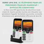 Téléphone Portable 4G Leva X10 Senior Touche d'Assistance GPS 4 Contacts Pré-Enregistrés SMS Blanc