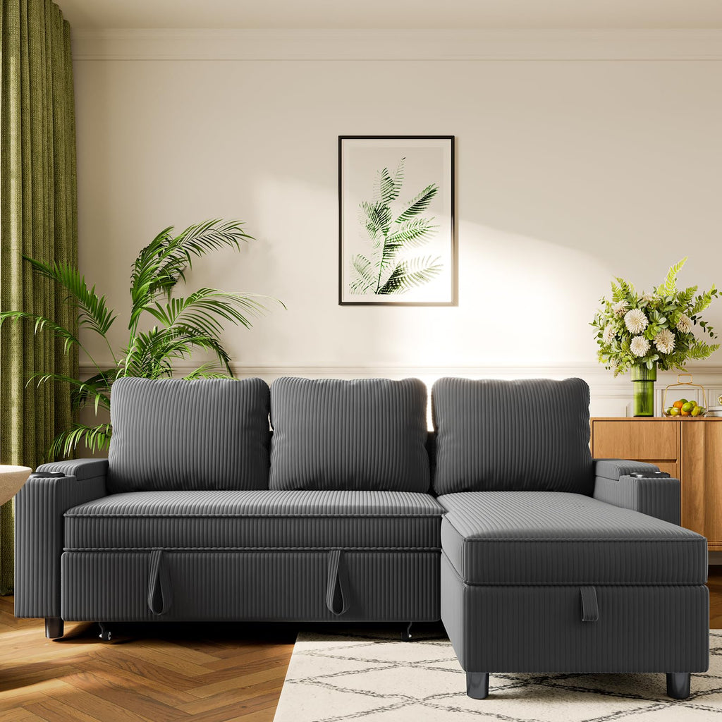 Canapé d'angle convertible 3 places TRFR-SF24-0770B canapé-lit avec rangement chaise longue réversible 120 x 200 x 88 cm