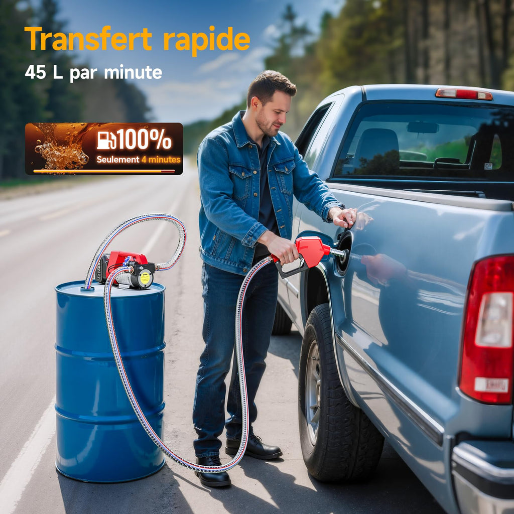 Pompe de transfert diesel sans fil 45 L/min 18 V batterie 4 Ah buse automatique tuyaux 2 m filtre pour gazole kérosène biodiesel
