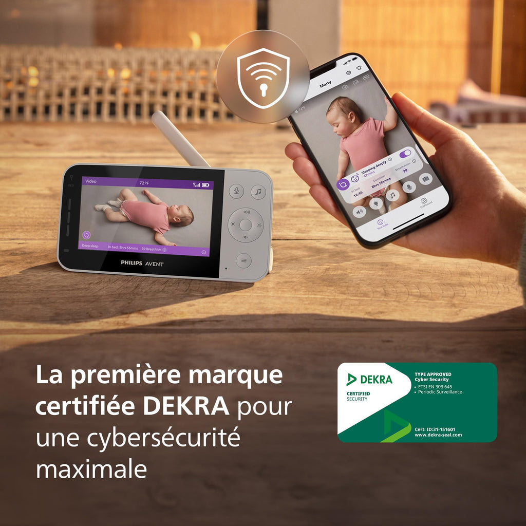 Écoute-bébé vidéo connecté SCD951/26 Wi-Fi caméra HD 1080p vision nocturne infrarouge audio bidirectionnel autonomie 12 h