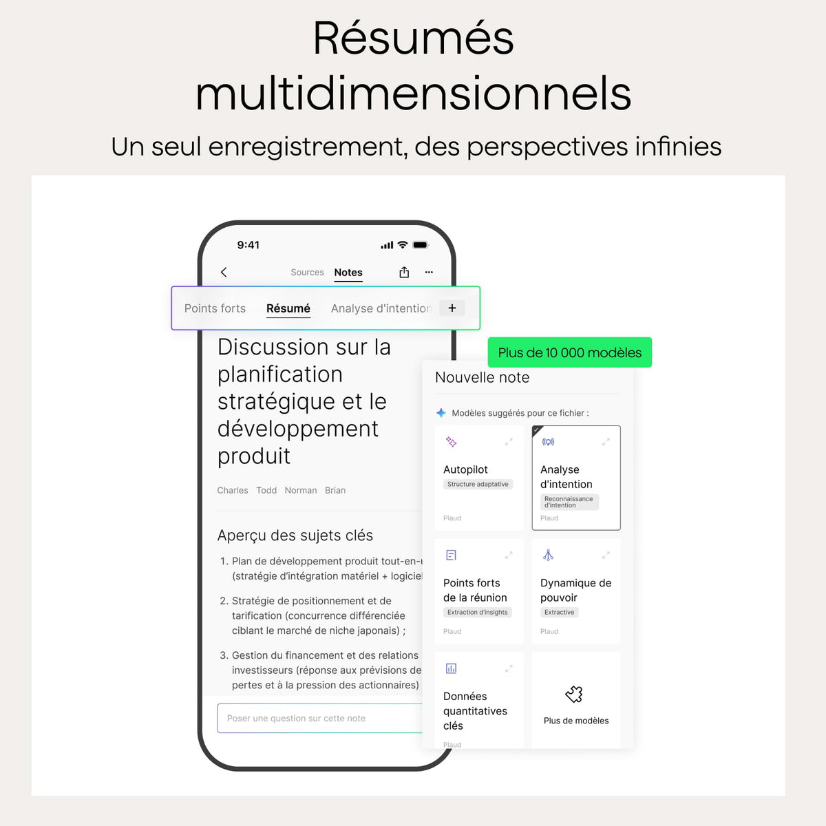 Note Pro Enregistreur vocal IA avec transcription dictaphone numérique 64 Go Bluetooth 50 h d'enregistrement