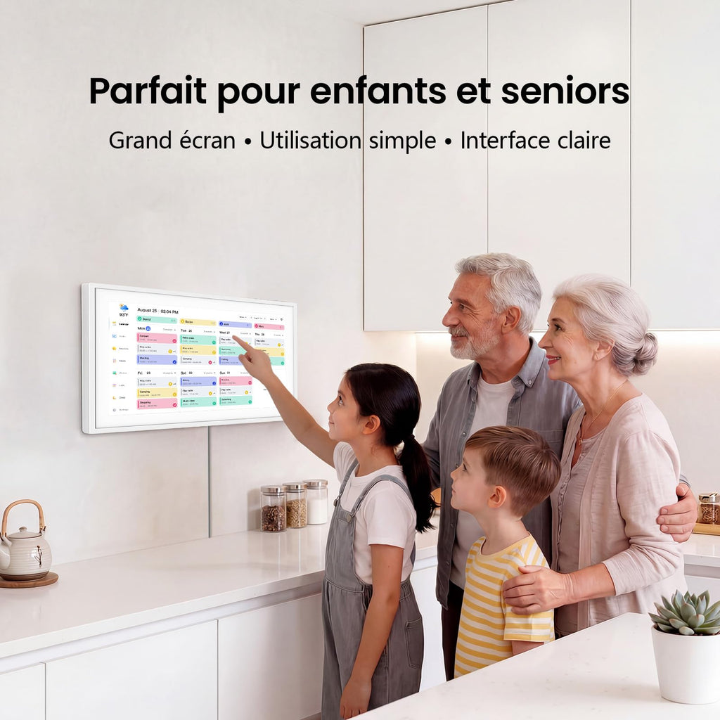 Calendrier numérique mural 15,6 pouces tactile WiFi organisateur familial synchronisation Google iCloud Outlook tableau de récompense enfant