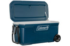 Glacière Rigide Xtreme 94 L avec Roues Isolation Mousse PU Poignées Pivotantes PEHD Bleu Camping Pique-Nique Pêche