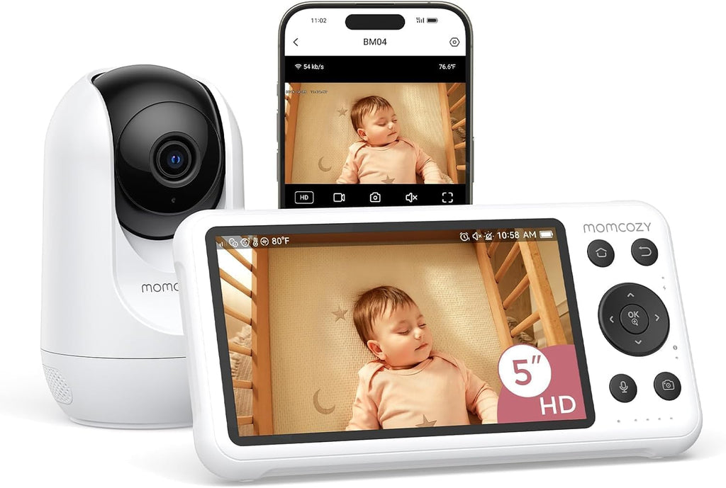 Babyphone caméra BM04-1 écran 5 pouces 1080p Wi-Fi FHSS vision nocturne audio bidirectionnel détection des pleurs et mouvements
