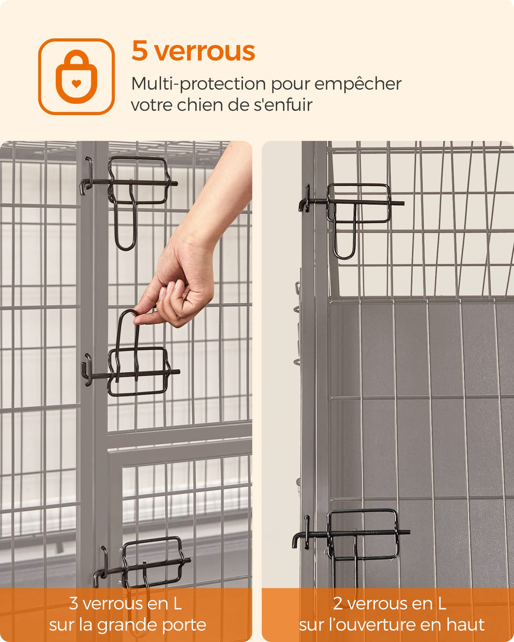 Cage pour chien XXL PPD003B01 122 x 74,5 x 80,5 cm acier allié 2 portes plateau amovible écart de 11 mm