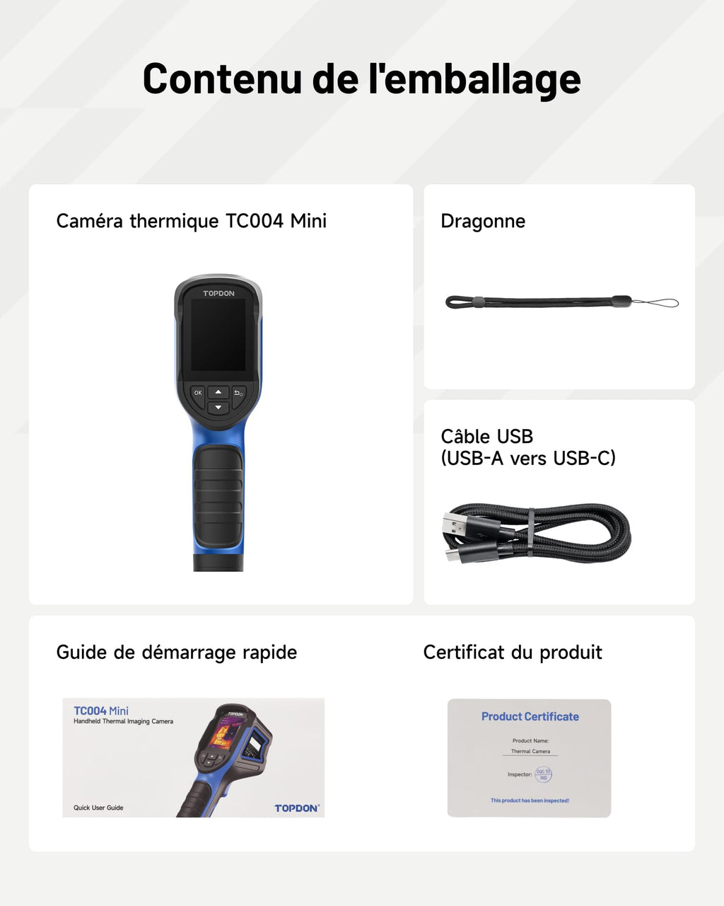 Caméra thermique infrarouge TC004 Mini-N TISR 320 × 240 25 Hz -20 à 550 °C Wi-Fi 8 Go analyse PC 5 palettes