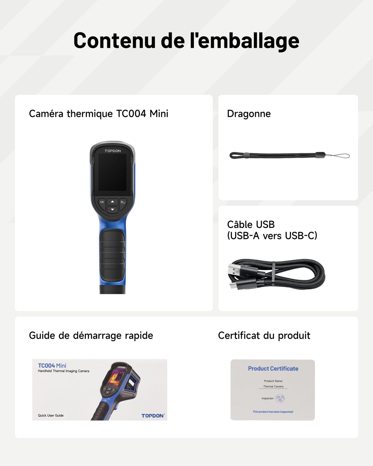 Caméra thermique infrarouge TC004 Mini-N TISR 320 × 240 25 Hz -20 à 550 °C Wi-Fi 8 Go analyse PC 5 palettes