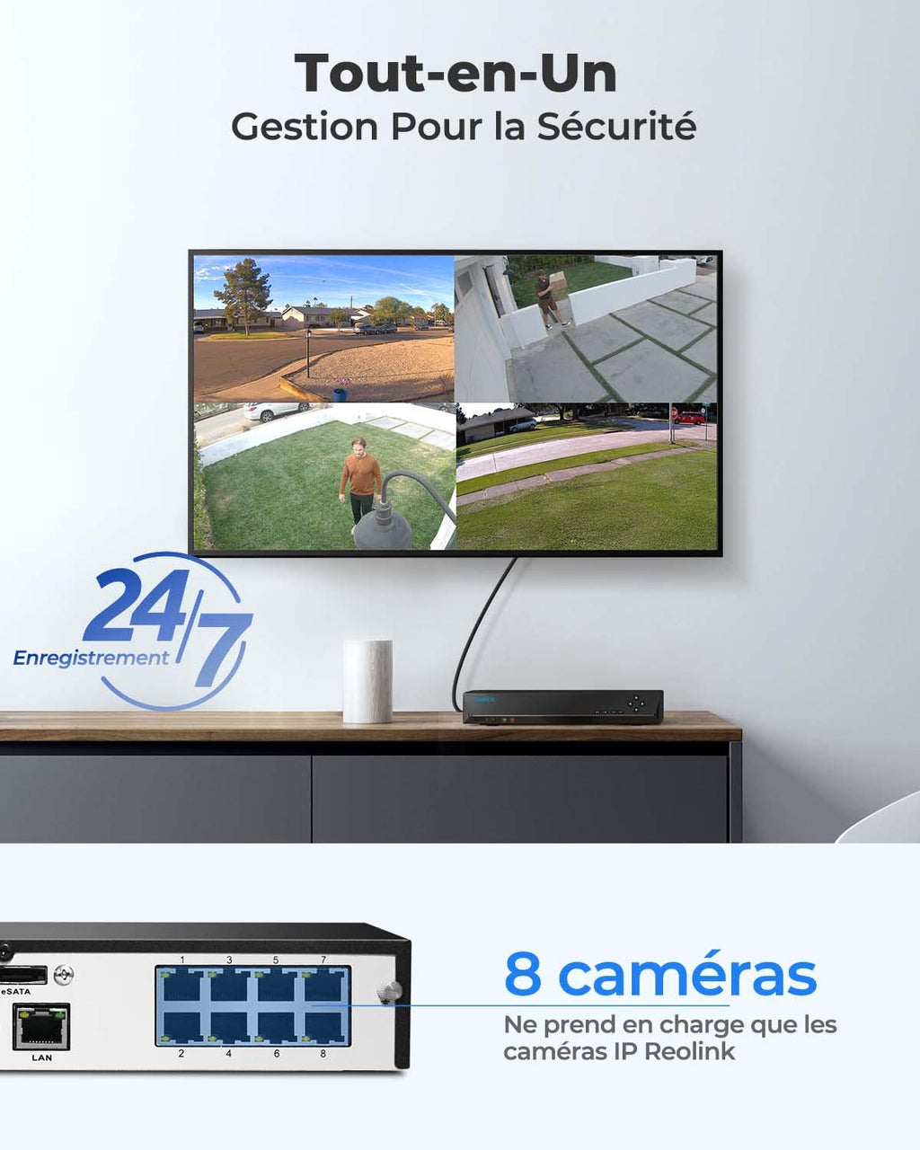Enregistreur NVR PoE 4K RLN8-410 8 canaux avec disque dur 2 To pour caméras de surveillance PoE