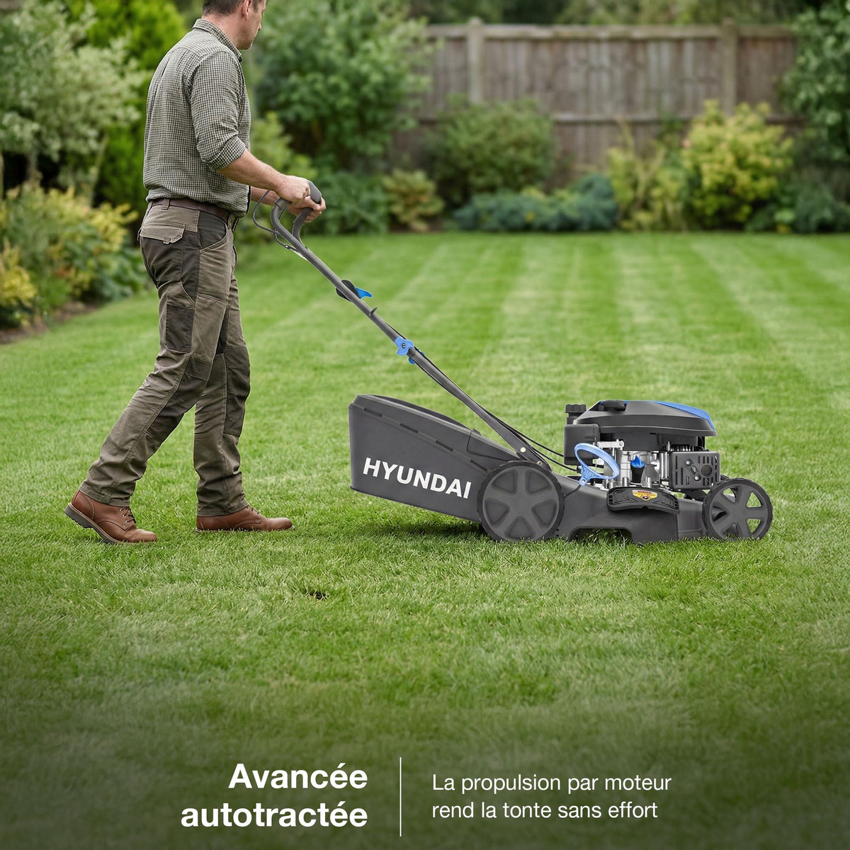 Tondeuse à gazon thermique autotractée HYM17150SPX 43 cm 139 cm³ 4 temps 4 en 1 mulching bac 40 L carter acier
