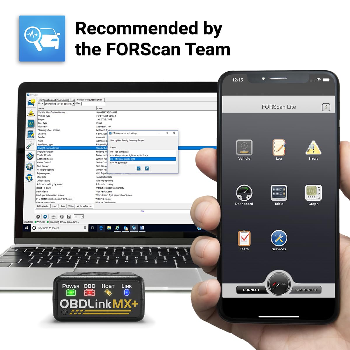 Scanner OBD2 MX201 pour Diagnostic Automobile Compatible iOS Android Windows 46 x 23 x 51 mm