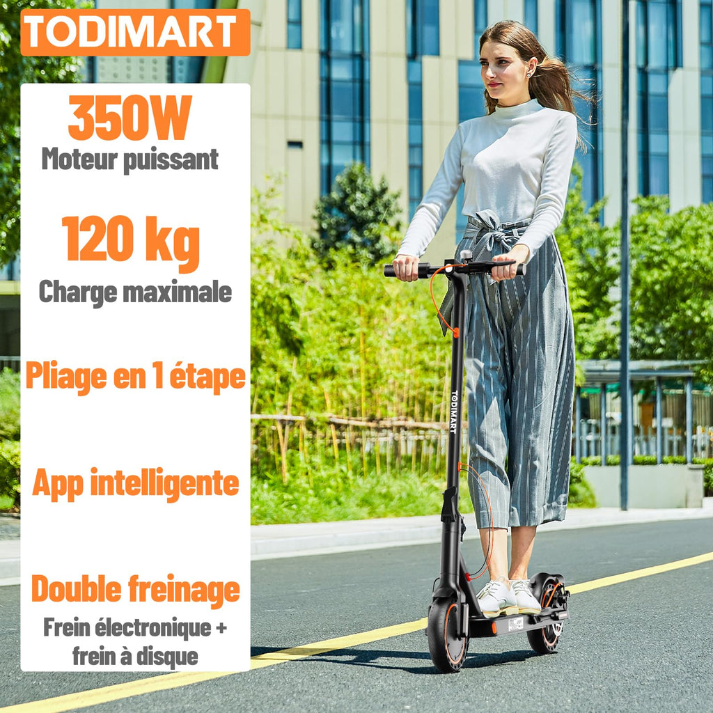 Trottinette Électrique Pliante T3-650W 36 V 7,8 Ah 25 km/h Autonomie 30 km Pneus Pleins 8,5 Pouces Charge 120 kg