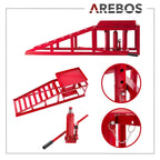 Lot de 2 rampes d'accès avec cric hydraulique 2 T hauteur réglable 290 à 375 mm largeur de pneu jusqu'à 257 mm