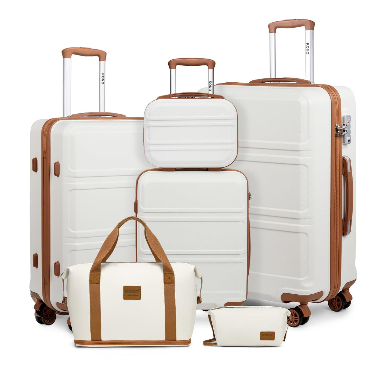Set de 6 valises rigides ABS 55 65 et 74 cm avec vanity case sac de voyage trousse de toilette et serrure TSA