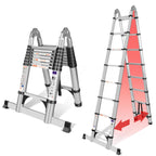 Échelle télescopique pliante DLT210E 5 m aluminium argent 150 kg hauteur réglable stabilisateurs échelle A et droite