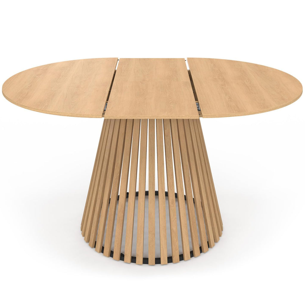 Table à manger ronde extensible Carmen 110-150 cm 4-8 places plateau en mélamine pied en bois et cadre métal