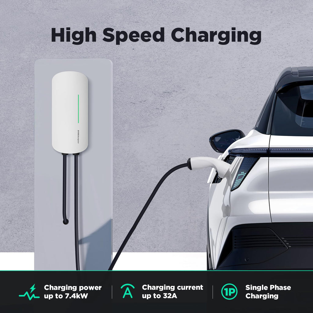 Station de Recharge Murale Type 2 YM30 7,4 kW 32 A Monophasé 230 V Câble 6 m RCD Type B 30 mA AC + 6 mA DC