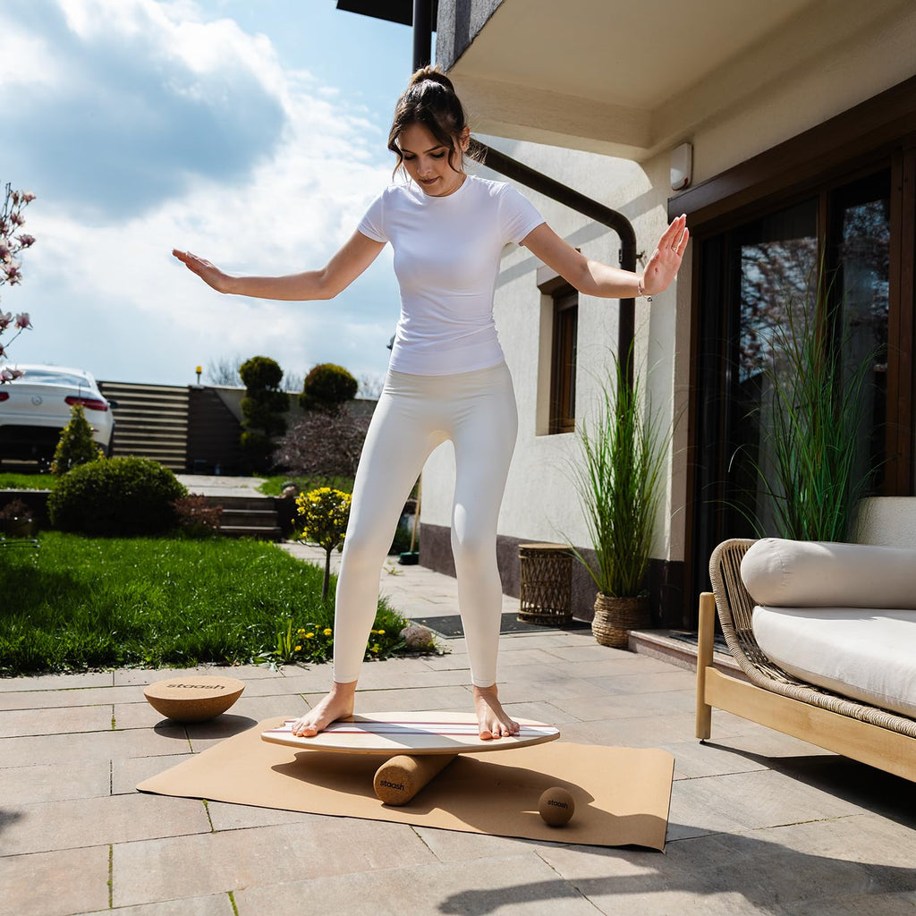 Planche d'équilibre en bois antidérapante pour entraînement équilibre posture proprioception charge maximale 120 kg kit complet