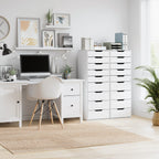 Commode chambre 9 tiroirs M951 124 cm en bois d'ingénierie blanc avec rangement vertical et poignées creuses