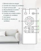 Ventilateur de plafond 132 cm avec éclairage et télécommande modèle 8701 3 pales 6 vitesses moteur DC 32 W blanc