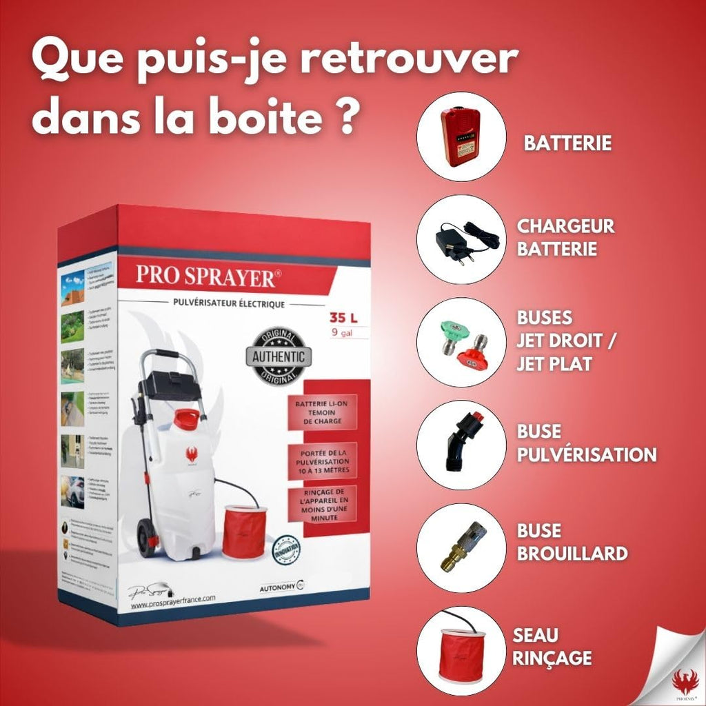 Pulvérisateur électrique Pro Sprayer Evo 35 L 7 bars 2 batteries 18 V tuyau 8 m 4 buses lance 40 cm sur chariot