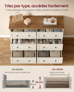 Commode 6 tiroirs LTS663WJ01 40 x 120 x 78 cm bois d'ingénierie blanc rustique marron miel meuble de rangement