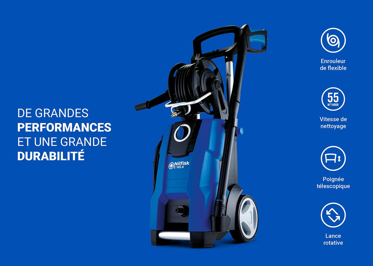 Nettoyeur Haute Pression E 145 2100 W 145 Bars Tuyau 9 m Nettoyeur Terrasse Brosse Rotative Déboucheur Canalisation Mousse