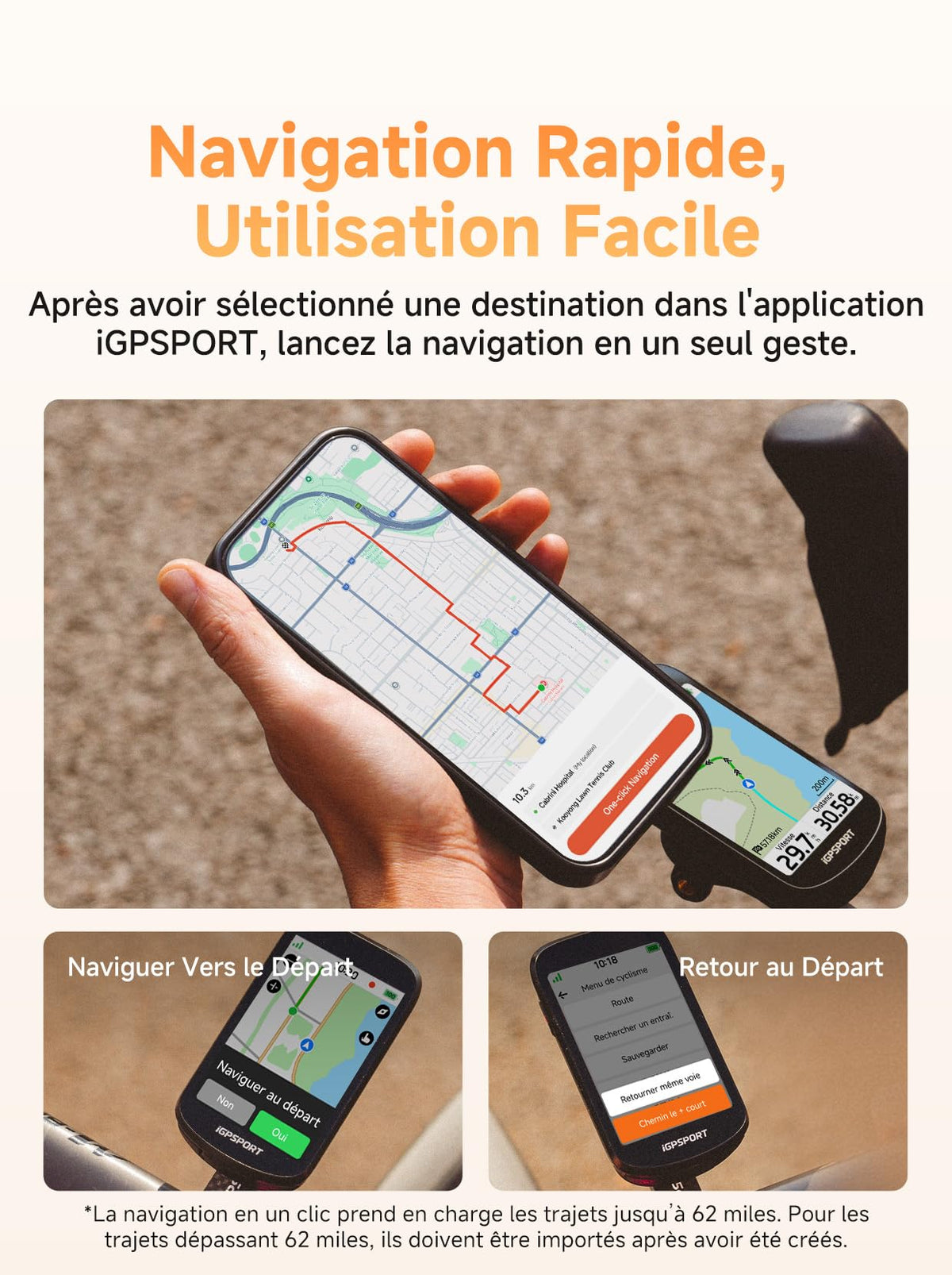 Compteur vélo GPS BSC500 sans fil écran tactile 3,3 pouces navigation cartographique vocale IPX7 autonomie 25 h Bluetooth ANT
