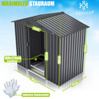 Abri de Jardin en Métal 4,2 m³ 182 x 131 x 186 cm 2 Portes Coulissantes Fondation Toit à Pignon Aération Anthracite
