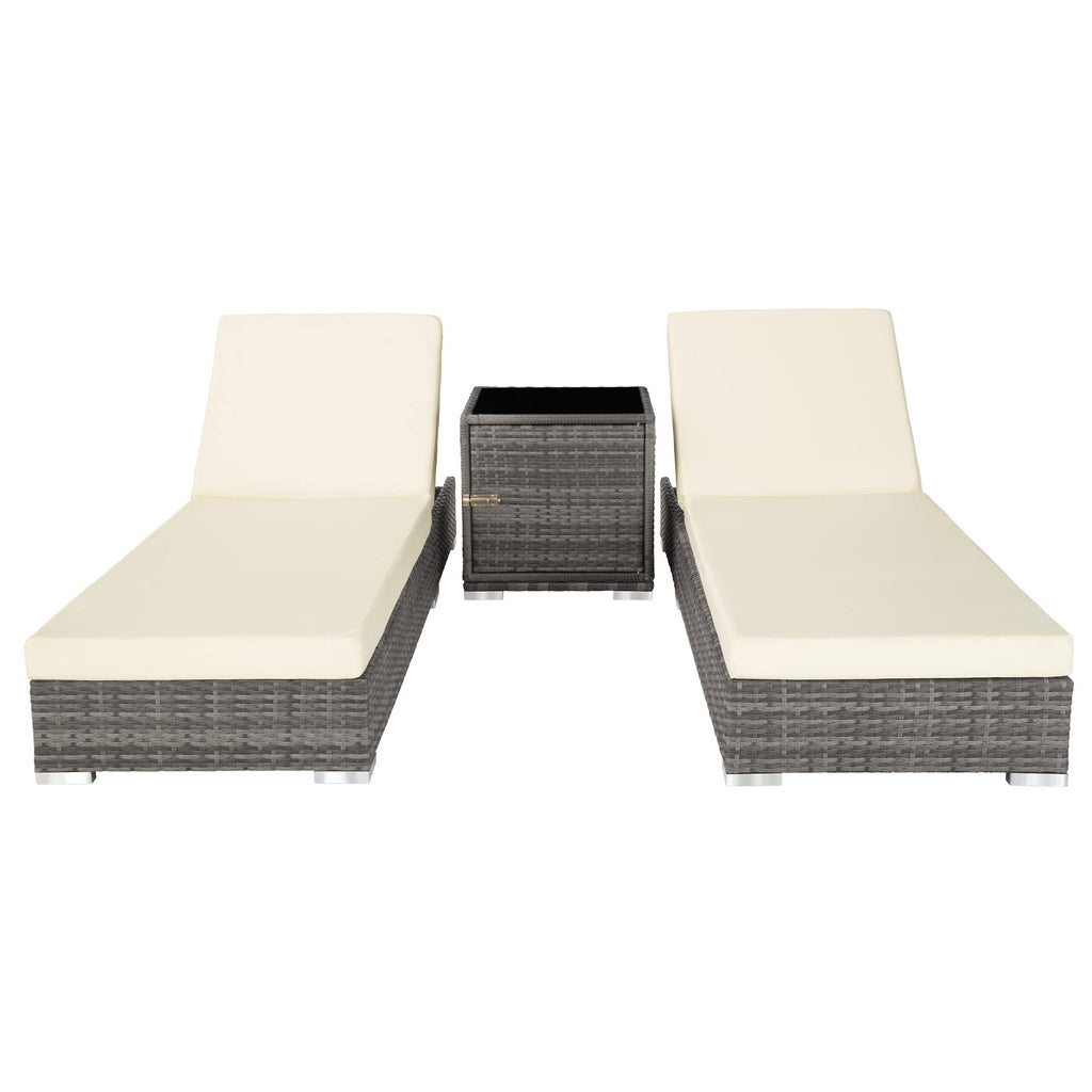 Set de 2 bains de soleil avec table 403088 dossier réglable 5 positions résine tressée aluminium housses de protection