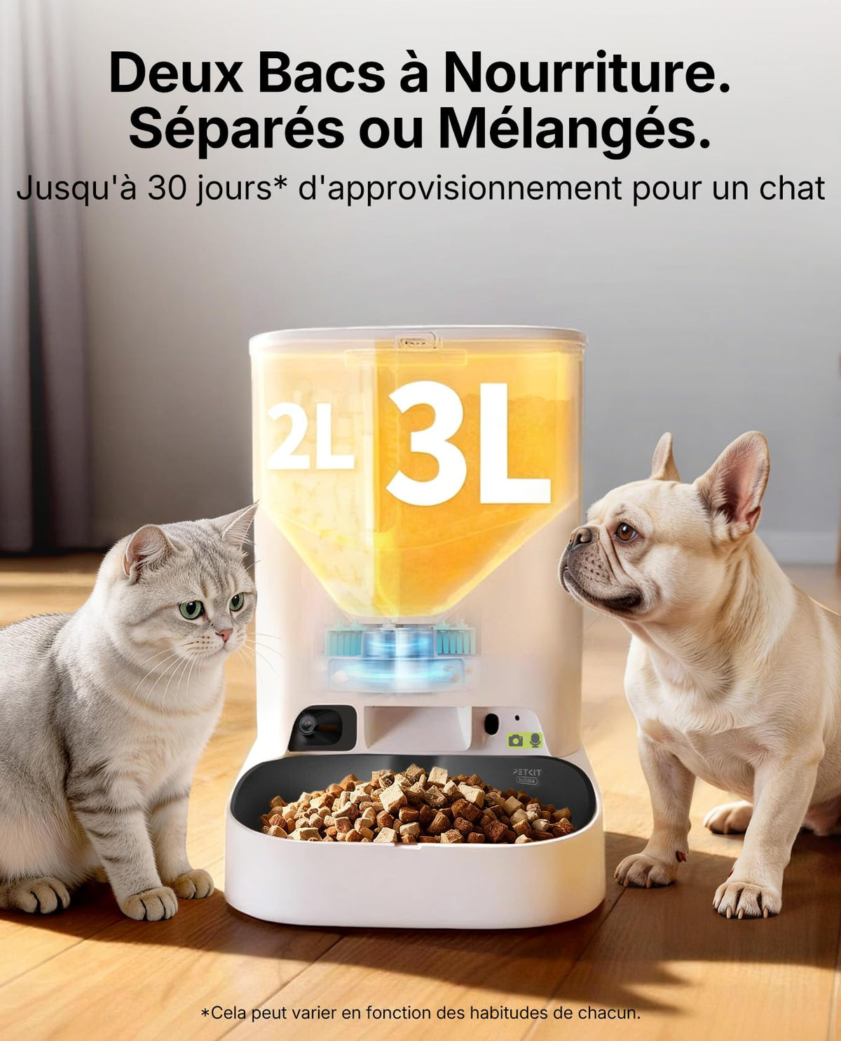 Distributeur automatique de croquettes pour chat 5 L double réservoir caméra HD 1080P reconnaissance faciale multi-chats Wi-Fi