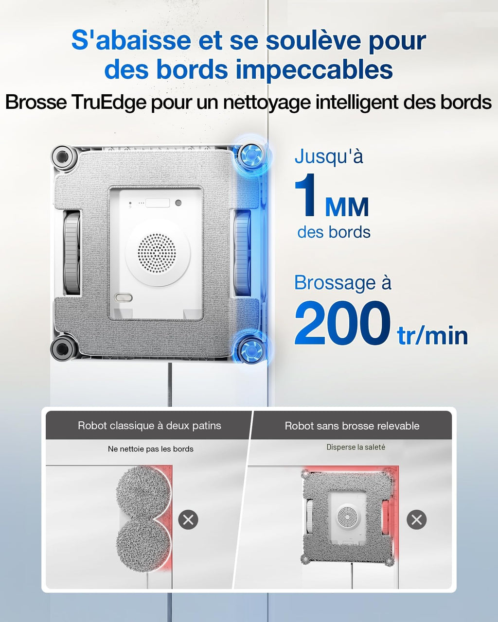 Robot nettoyeur de vitres W2S OMNI avec station 110 min batterie lithium-ion pulvérisation 3 jets contrôle par application