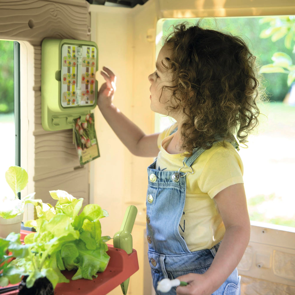 Maison de jardin pour enfants 132 x 128,5 x 135 cm dès 2 ans plastique recyclé jardinière treillis mangeoire récupérateur d'eau