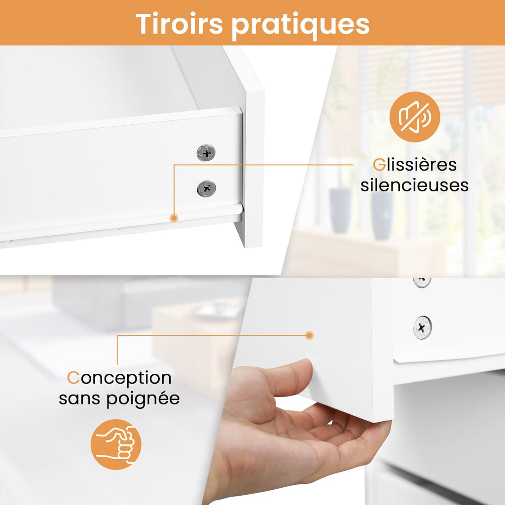 Bureau d'Ordinateur avec Rangement SCD0229 120 x 55 x 75 cm 5 Tiroirs MDF Charge 50 kg Plateau 120 cm Blanc
