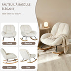 Fauteuil à bascule scandinave en velours côtelé beige 111 x 79 x 84 cm dossier haut accoudoirs ergonomiques charge 120 kg