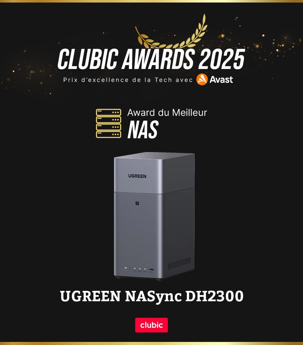 Serveur NAS 2 baies DH2300 4 Go RAM LAN 1GbE HDMI 4K NFC stockage jusqu'à 64 To sans disque