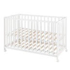 Lit Bébé Pliant Fold Up 287100WE 60 x 120 cm Hêtre 2 Niveaux Réglables 4 Roulettes à Freins Charge 40 kg Blanc