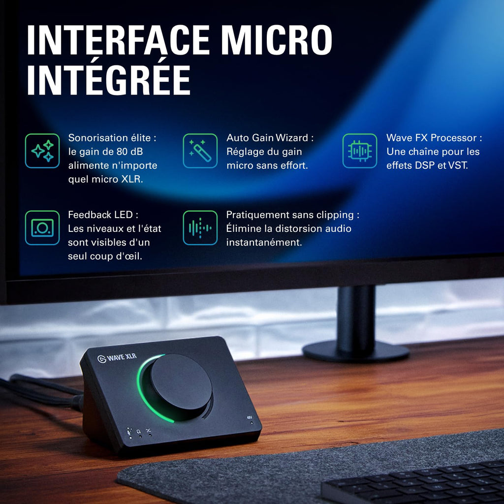 Interface audio USB Wave XLR MK.2 2 canaux entrée XLR gain 80 dB effets DSP 192 kHz Touch Mute contrôle LED USB-C
