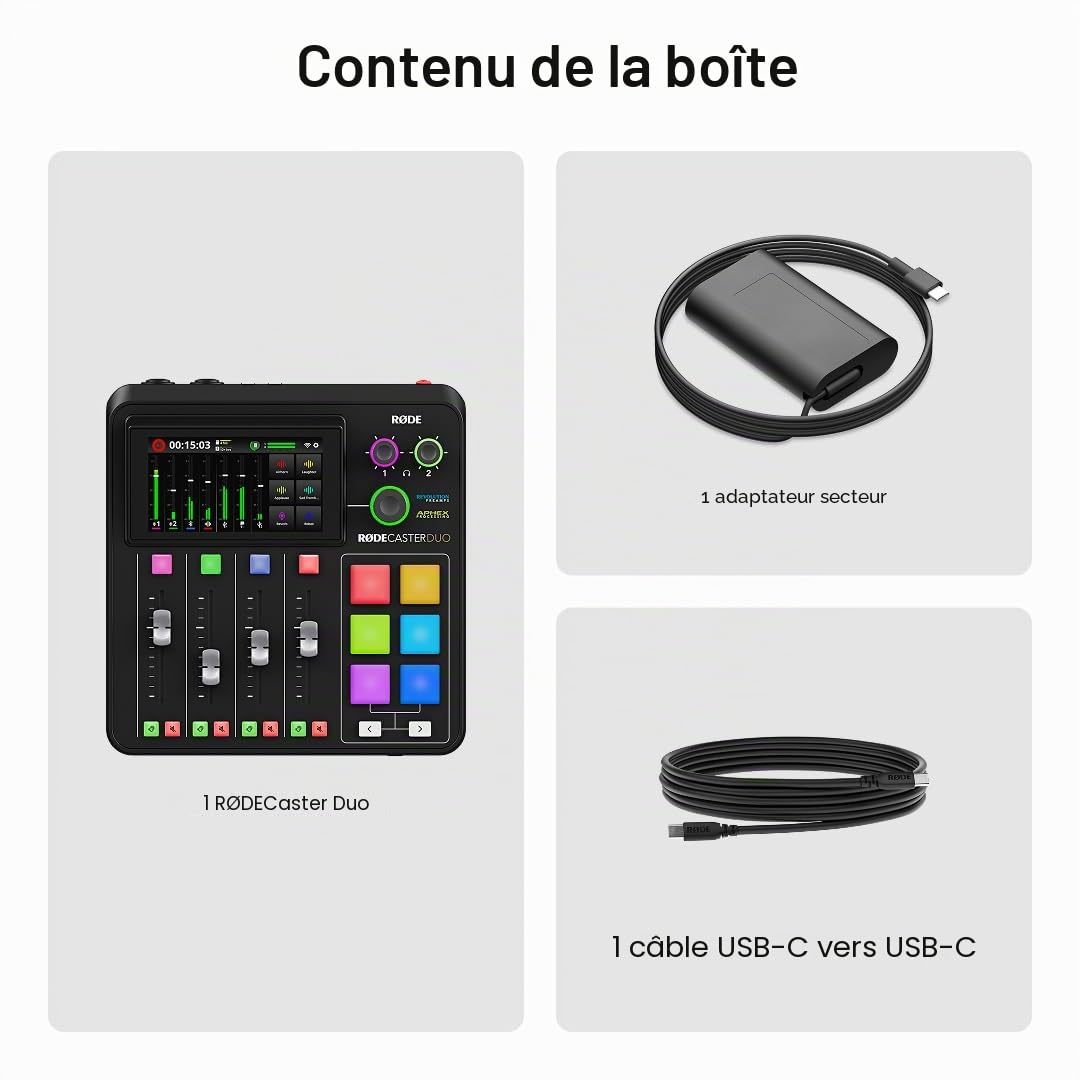 Console de production audio RØDECaster Duo 4 canaux USB-C Bluetooth 2 entrées combo 4 faders et 6 pads SMART